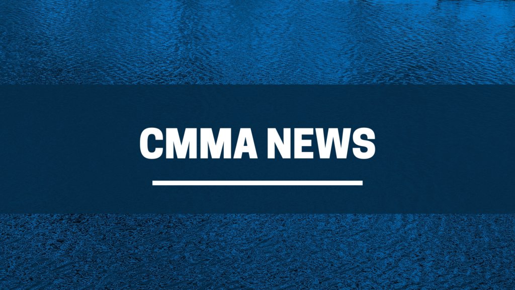 CMMA news banner on blue water background