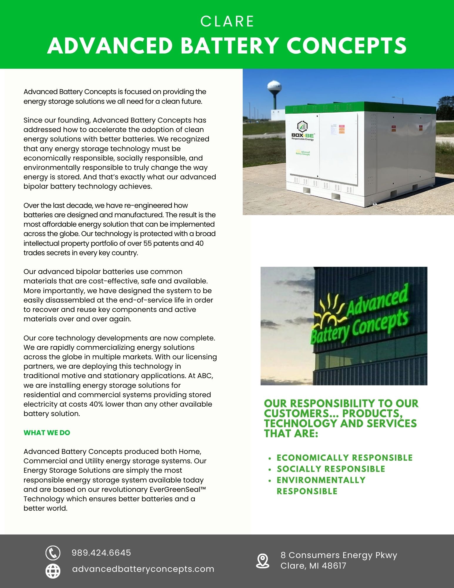 Advanced Battery Concepts brochure showcasing sustainable solutions.