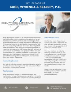 Accounting services flyer for Boge, Wybenga & Bradley.