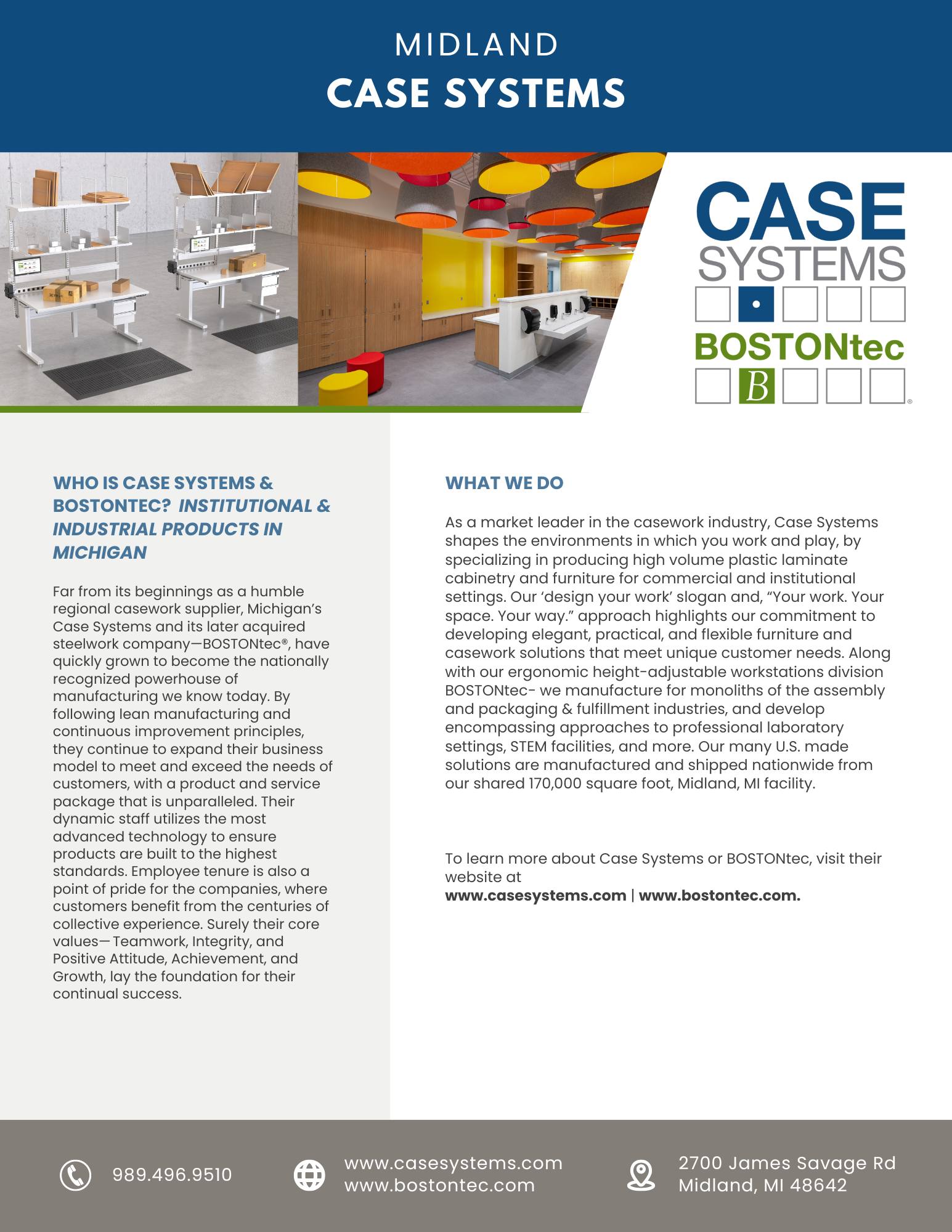 Midland Case Systems promotional brochure cover.