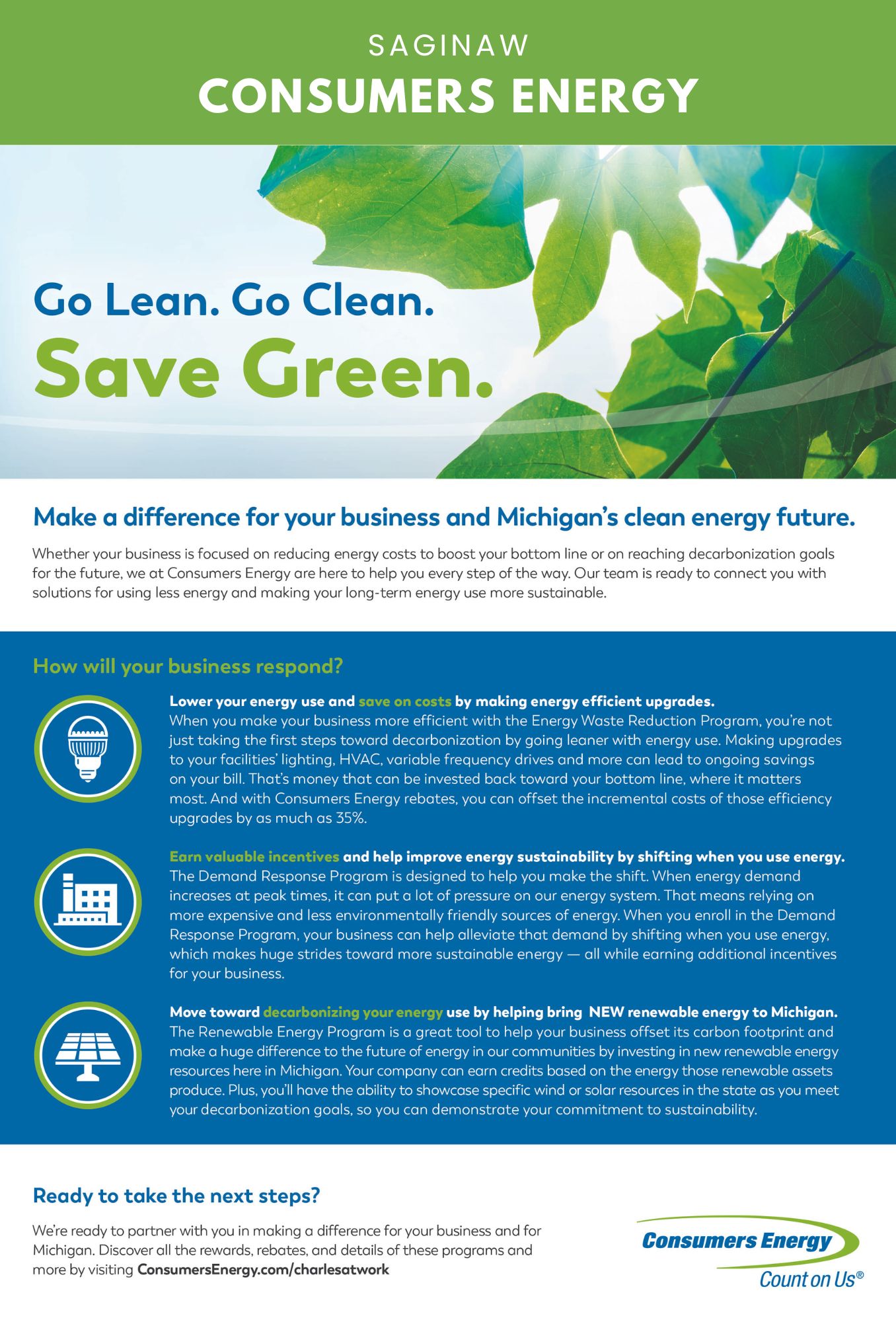 Saginaw Consumers Energy promotes saving energy and money.