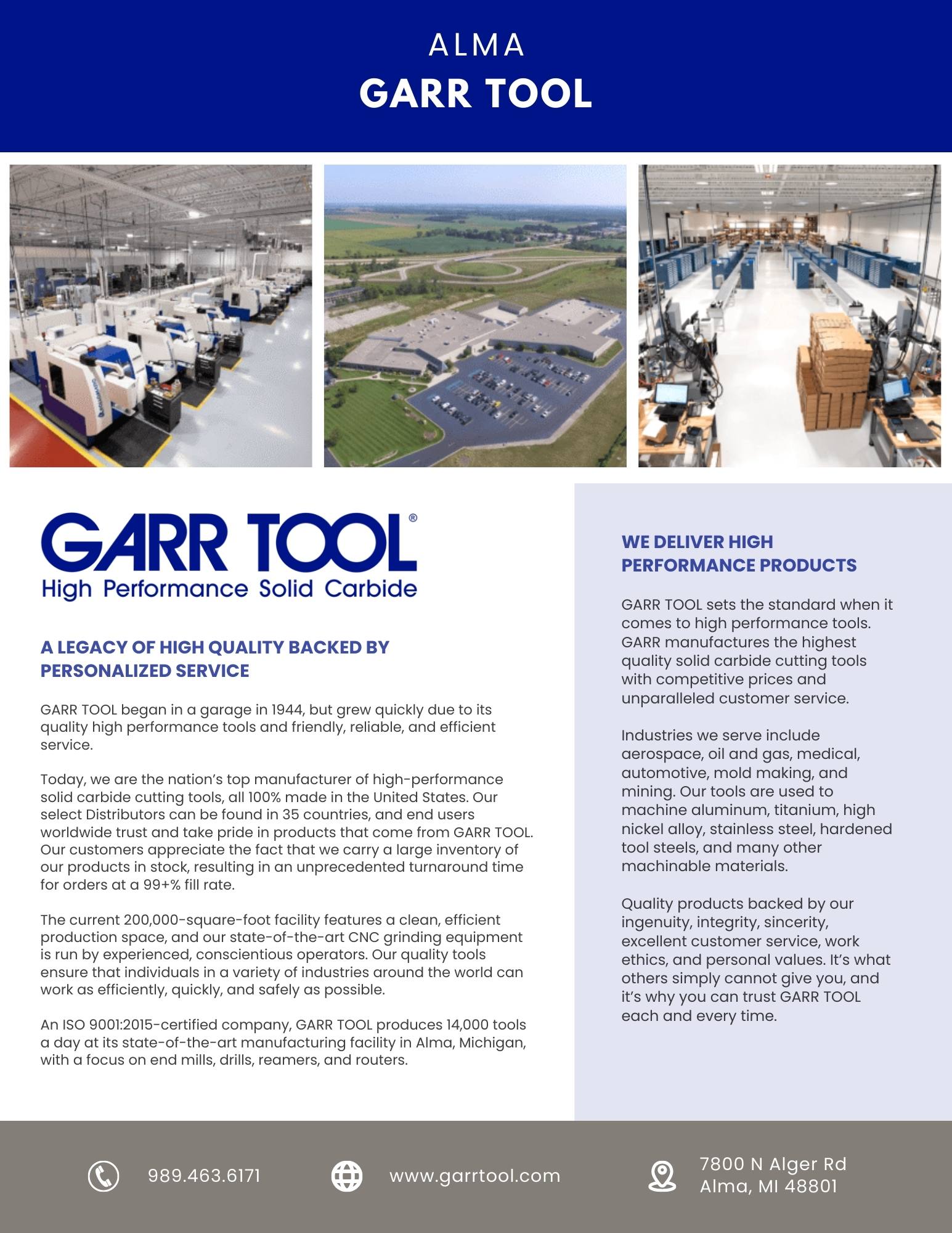 GARR TOOL high-performance carbide tools manufacturing facilities