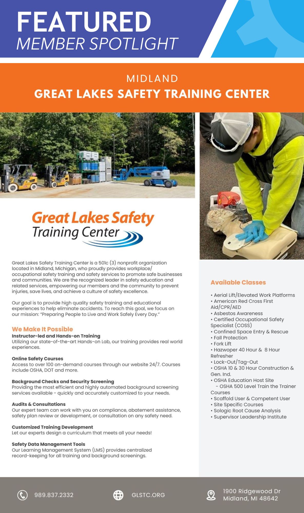 Great Lakes Safety Training Center informational flyer.