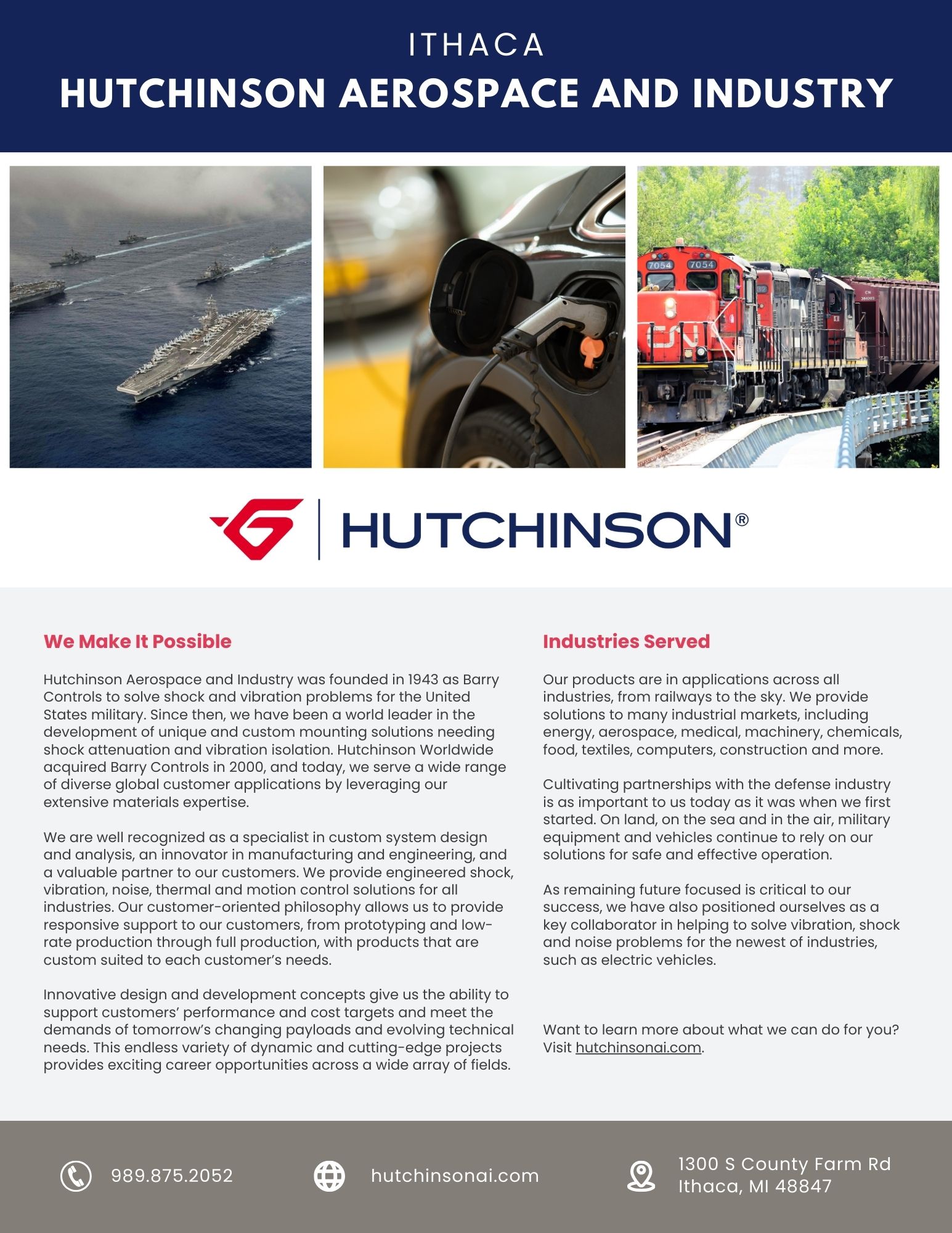 Hutchinson Aerospace and Industry brochure with vehicles.