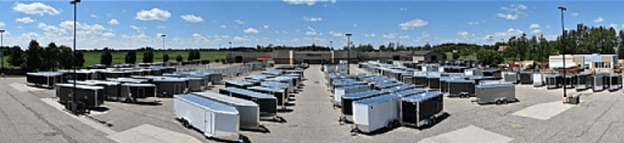 Wide view of a trailer parking lot.