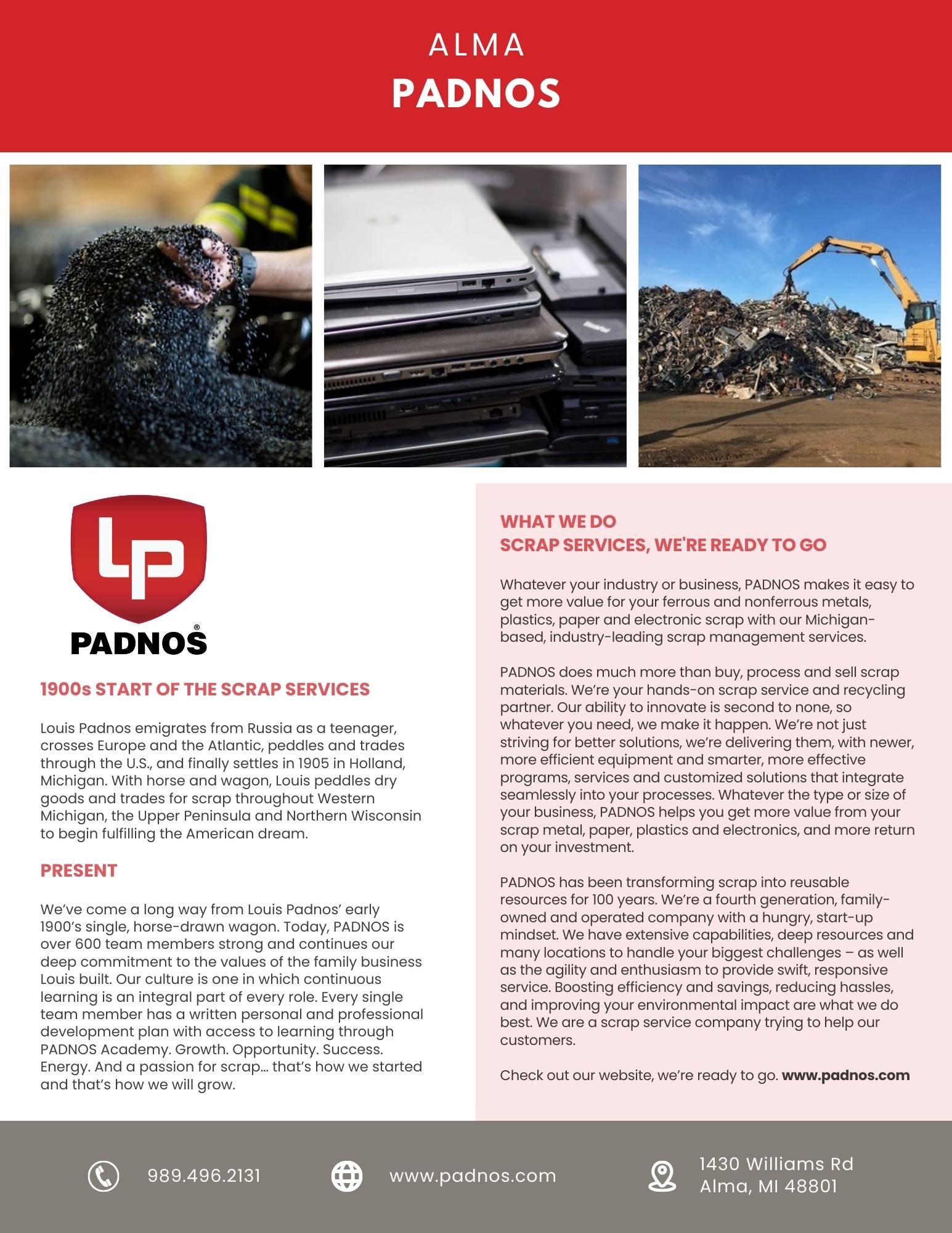 PADNOS recycling company brochure for scrap services.