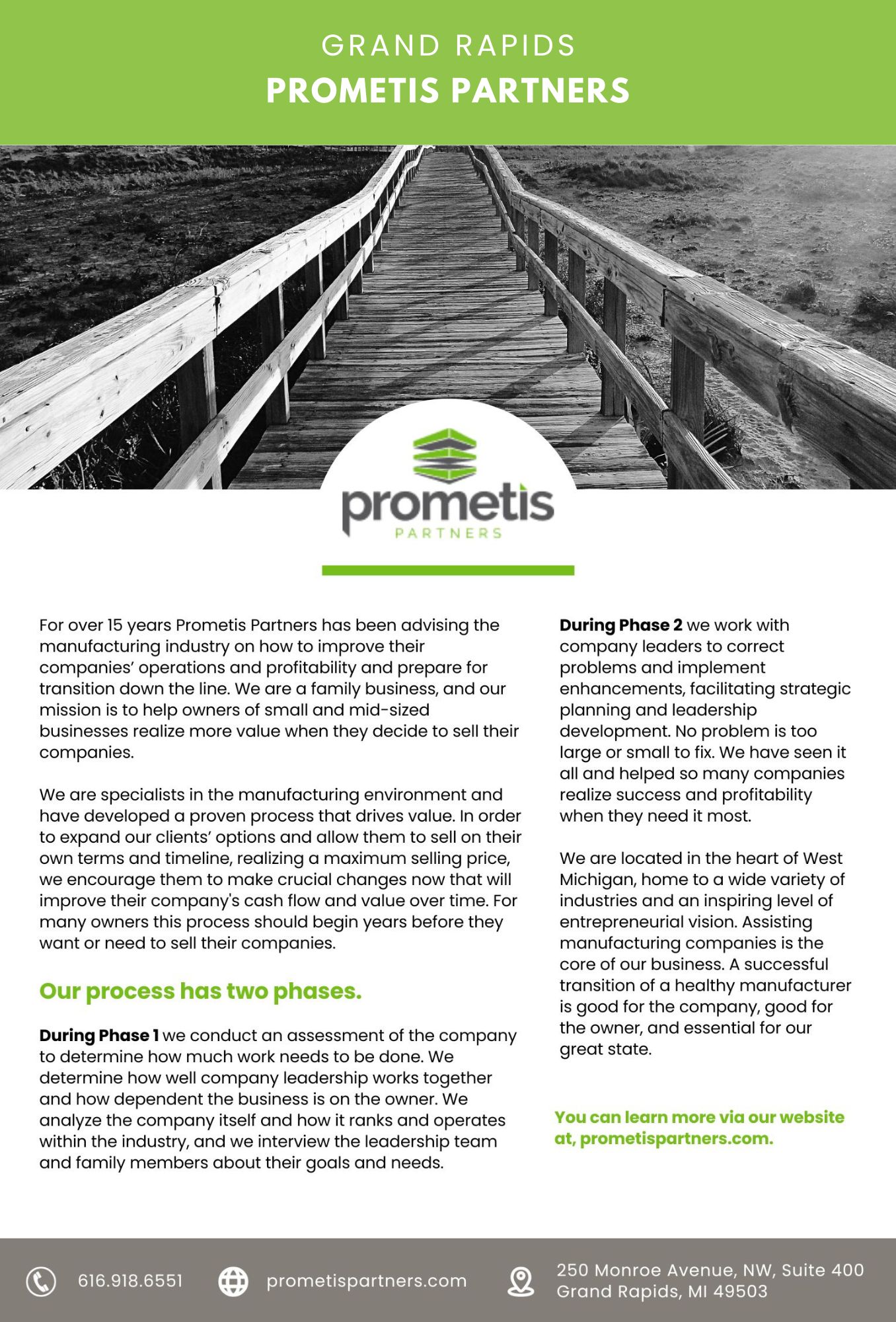 Grand Rapids Prometis Partners business advisory flyer.