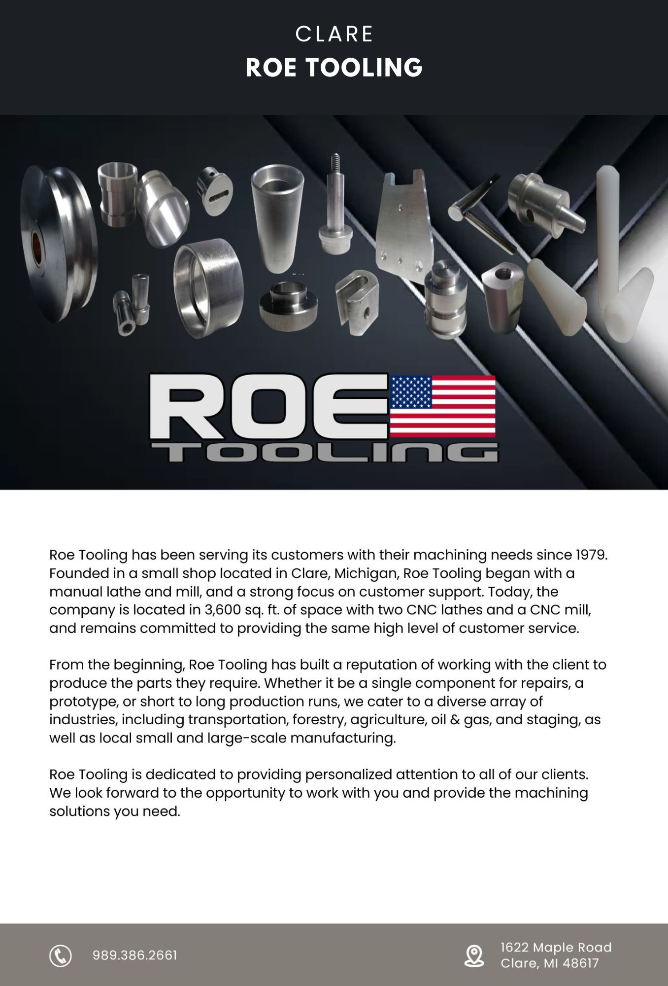 Roe Tooling precision metal components display